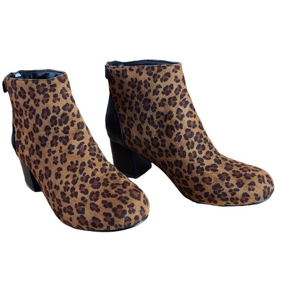 VIa Rosa Leopard print black camel Ankle Booties boots size 9 microsuede - Picture 6 of 8